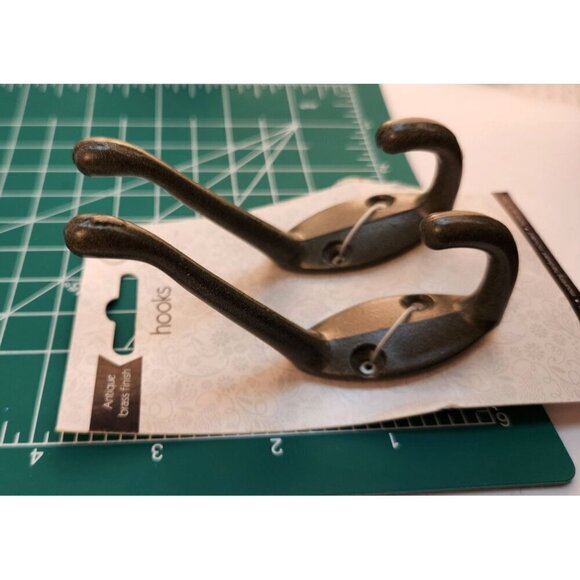 Coat Hat Wall Hooks Set Of 2 With Mounting Hardware Olive Green Metal Finish - Picture 4 of 8